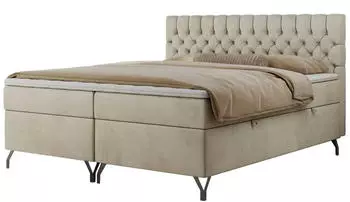 MKS Meble Grimaldi Boxspringbett 160x200cm Beige Velvet mit Bettkasten und Topper H4