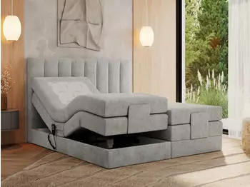 MKS Meble Comforto Boxspringbett 180x200 elektrisch verstellbar, 7-Zonen Taschenfederkern, Hellgrau