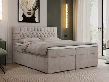 MKS Meble PERA Boxspringbett 200x200cm mit Bettkasten, Matratze H3 und Topper, Beige (PERA)