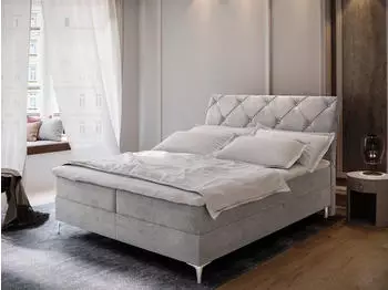 Masseno Macon Boxspringbett 160x200cm mit Matratze, Topper & Bettkasten, Grau (ASTON 16)