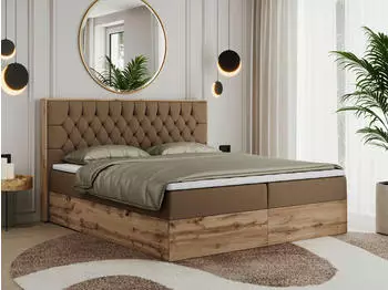 MKS Meble Amore Boxspringbett 160x200 Kunstleder Braun, Bettkasten, Multipocket-Matratze H4