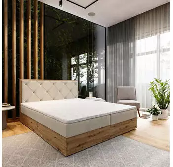 Masseno FOSCO Boxspringbett 140x200cm mit Bonell-Matratze und Topper, Beige (FOSCO 140X200 CM PAROS 02)