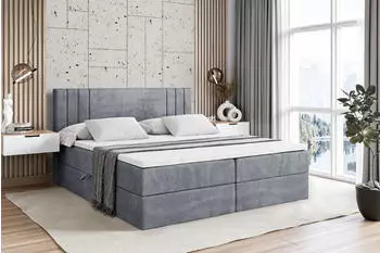 ALTDECOR Idriko Boxspringbett mit Matratze H3, Topper und Lattenrost, Grau Samt, 140x200cm