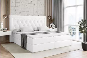 ALTDECOR Noel Boxspringbett mit Matratze H3, Topper & Bettkasten, 160x200cm, Wei&szlig; Kunstleder