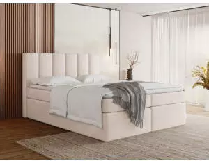 WFL GROUP Amira Boxspringbett 160x200 Samt Beige, Bettkasten, 7-Zonen-Matratze (800001090111)