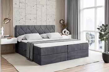 ALTDECOR Cator Boxspringbett mit H3-Matratze, Topper und Lattenrost, 180x200cm, Dunkelgrau Samt (800000814441)