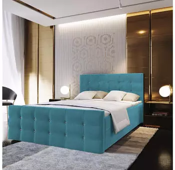 Masseno SLAT Boxspringbett 140x200cm mit Bettkasten, Bonell-Matratze, Blau (SLAT 140X200 CM COSMIC 190)