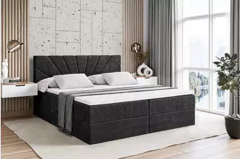 ALTDECOR Miltio Boxspringbett mit Matratze H3, Topper & Lattenrost, Schwarz Samt, 160x200cm
