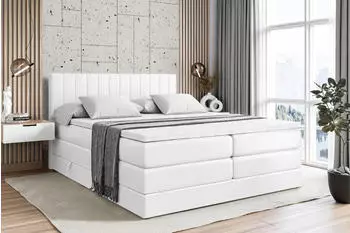 ALTDECOR Edita King Boxspringbett 200x200cm Kunstleder Wei&szlig; H3/H4 mit Bettkasten