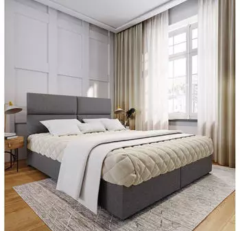 Masseno Lonis Boxspringbett 160x200cm mit Matratze, Topper & Bettkasten, Grau (SAWANA 05)