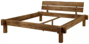 Massivmoebel24 JANGALI Balkenbett Wildeiche 180x200 tabacco ge&ouml;lt (06-638-771-7212)