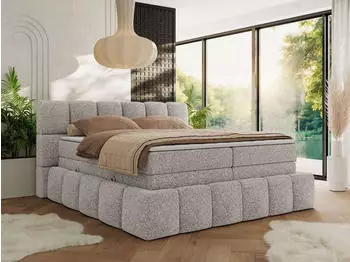 MKS Meble Nira King Boxspringbett mit Bettkasten & Topper, 7-Zonen, 160x200cm, Hellgrau (H3)