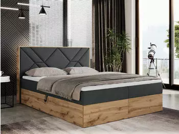 MKS Meble GUNAR Boxspringbett 140x200 mit Bettkasten, Multipocket-Matratze H3, Dunkelgrau