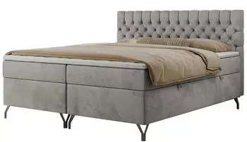 MKS Meble GRIMALDI Boxspringbett 200x200cm, Hellgrau Velvet, H3, mit Bettkasten und Topper