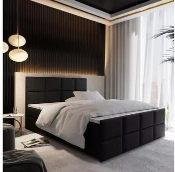 Masseno Ariel Boxspringbett 160x200cm mit Matratze, Topper & Bettkasten, Schwarz (SAWANA 14)