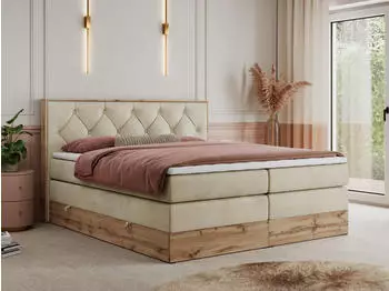 MKS Meble Veneto King Boxspringbett mit Multipocket-Matratze, zwei Bettk&auml;sten, Eichen-Optik (Veneto King)