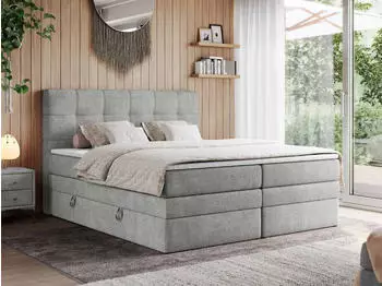MKS Meble Erni King Boxspringbett mit Bettkasten, Hellgrau, 160x200cm, H4