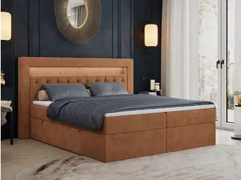 MKS Meble Gold 6 Boxspringbett mit LED, Bettkasten, Multipocket-Matratze H4, Orange, 120x200cm