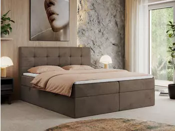 MKS Meble Centos Boxspringbett 180x200 mit Bettkasten, Multipocket-Matratze H3 und Topper, Braun Velvet (Centos)