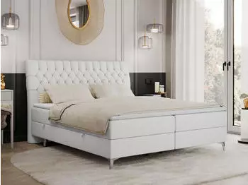 MKS Meble MILEN Boxspringbett 200x200cm, 2 Bettk&auml;sten, Kunstleder, Wei&szlig;, H4