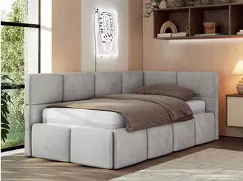 MKS Meble ARVO Jugendbett 90x200 Polsterbett mit Bettkasten, Hellgrau (Monolith 84)