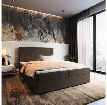 Masseno Mado Boxspringbett 180x200cm mit Matratze, Topper & Bettkasten, Braun (INARI 24)