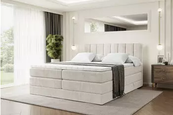 ALTDECOR Otta King Boxspringbett 140x200cm Samt Creme H3/H4 mit Bettkasten