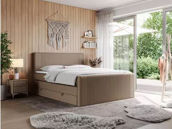 MKS Meble King Doren Boxspringbett 180x200cm, Kunstleder, Braun, H3, 2 Bettk&auml;sten