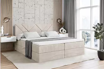 ALTDECOR Barwa Boxspringbett 120x200cm H3-Matratze Bonellfederung, Topper, Bettkasten, Beige Samt
