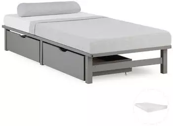 Homestyle4u Palettenbett 90x200 Kiefer Grau 2 Bettk&auml;sten (3043)