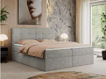 MKS Meble Centos Boxspringbett 140x200 mit Bettkasten, Multipocket-Matratze H3 und Topper, Hellgrau
