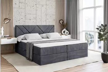 ALTDECOR Barwa Boxspringbett mit Matratze H3, Topper, Bettkasten, 200x200cm, Dunkelgrau Samt