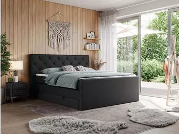 MKS Meble King Velen Boxspringbett Multipocket-Matratze Topper Schwarz (120x200cm)