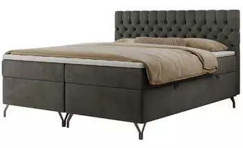 MKS Meble Grimaldi Boxspringbett 140x200cm Velvet Dunkelgrau H4 mit Bettkasten und Topper