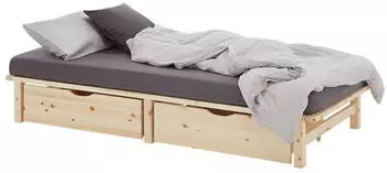 Homestyle4u Palettenbett 100x200 Kiefer Natur mit Lattenrost und 2 Bettk&auml;sten (3038)