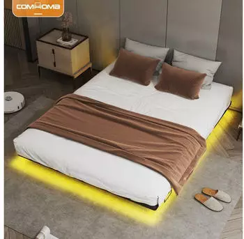 Comhoma Metallbett mit LED, Steckdosen, App & Fernbedienung, 120x190cm (BF005)