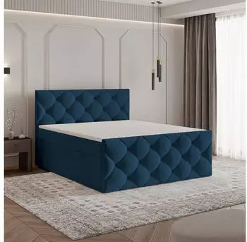 Masseno ROVARI Boxspringbett 140x200cm mit Bonell-Matratze und Topper, Blau (KRONOS 09)