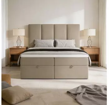 Marpur Malmo Boxspringbett mit Bettkasten, Velourstoff, Braun, 200x200cm