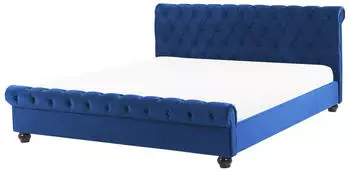 Beliani Avallon Wasserbett Samt Marineblau 180x200cm