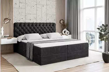 ALTDECOR BOXI8 Boxspringbett mit Matratze H3, Topper & Bettkasten, Samt Schwarz, 200x200cm (BOXI8)