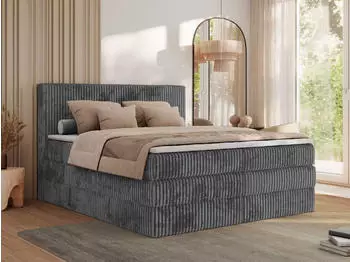MKS Meble Tiliano King Boxspringbett 160x200cm Cord Grau, Multipocket-Matratze H3, Bettkasten (TILIANO KING)