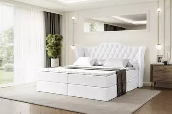 ALTDECOR Vila Boxspringbett mit Matratze H4, Topper & Lattenrost, Kunstleder Wei&szlig;, 140x200cm