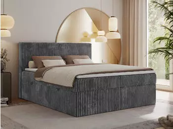 MKS Meble Tiliano Boxspringbett 180x200cm Cord Grau mit Bettkasten (TILIANO)
