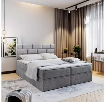Masseno Arinos Boxspringbett 160x200cm mit Matratze, Topper & Bettkasten, Hellgrau (ARINOS)
