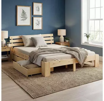 Homestyle4u Massivholzbett 140x200cm mit Federkernmatratze, Lattenrost & 2 Bettk&auml;sten (3327)