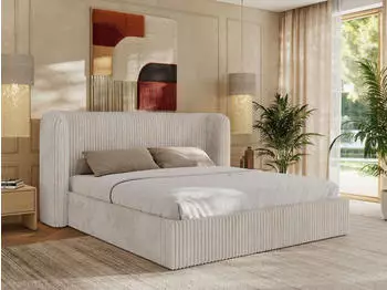 MKS Meble Emora Classic Polsterbett mit Lattenrost, Beige Cord, 160x200cm