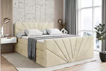 ALTDECOR Boxspringbett MILTIO-Z KING 160x200cm Samt Beige H3/H4 mit Bettkasten