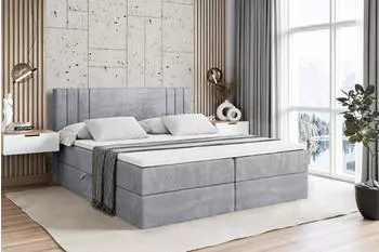 ALTDECOR Idriko Boxspringbett mit Matratze H3, Topper & Lattenrost, Hellgrau Samt, 180x200cm