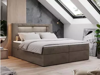 MKS Meble Gold-5 Boxspringbett 180x200cm LED Kopfteil Braun Velvet H3 (GOLD-5)