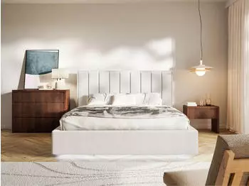 Selsey Togents Polsterbett 140x200cm Chenillebezug Bettkasten LED, Hellbeige